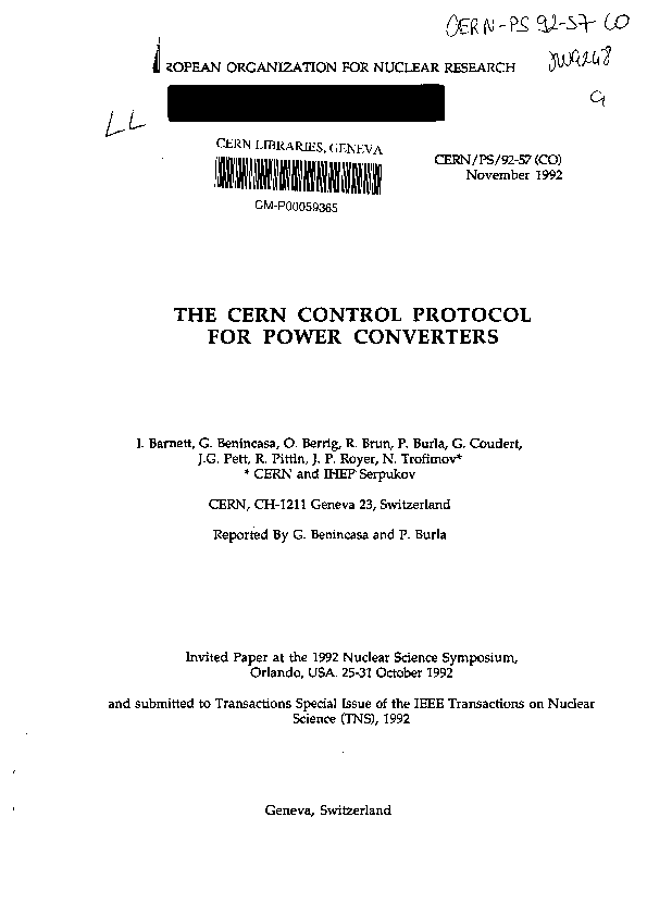 (PDF) The CERN control protocol for power converters