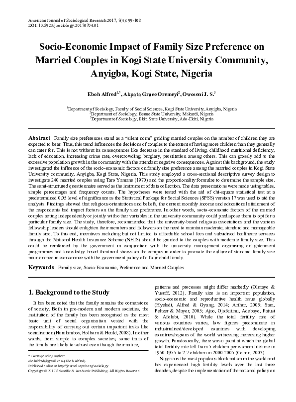 (PDF) Socio-Economic Impact of Family Size Preference on