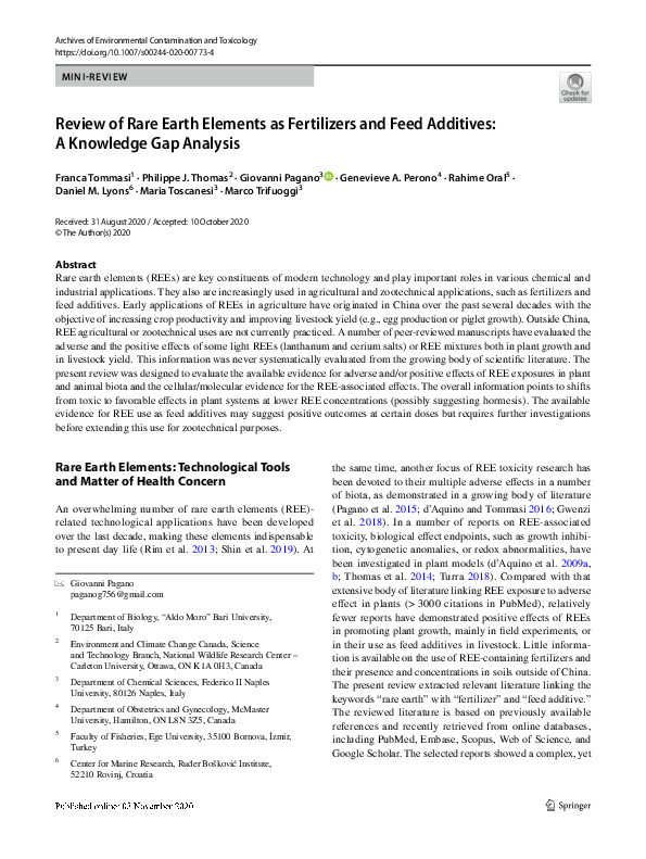 (PDF) Review of Rare Earth Elements as Fertilizers and Feed Additives ...