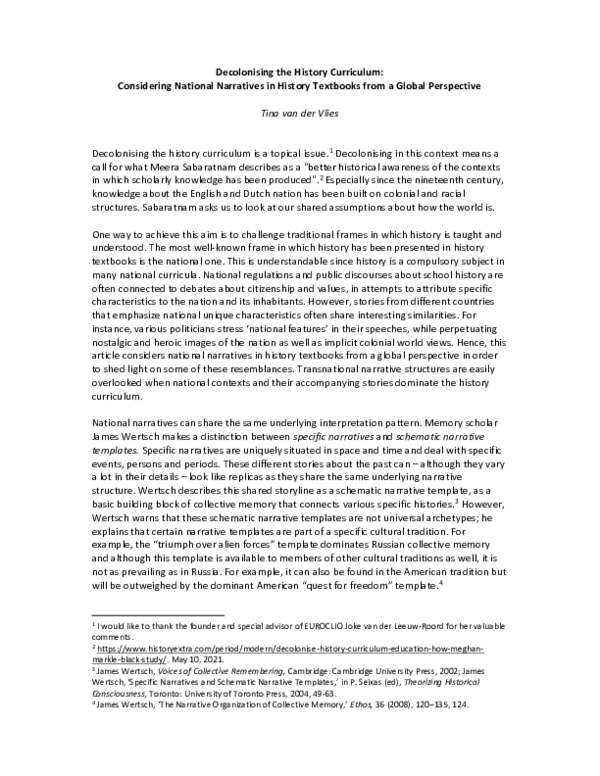(PDF) 'Decolonising the History Curriculum: Considering National ...