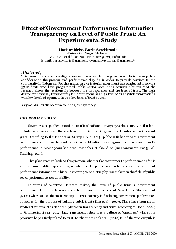 (PDF) Effect of Government Performance Information Transparency on ...