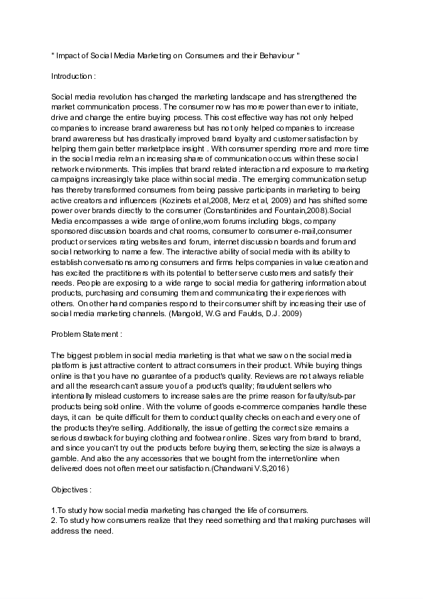 (PDF) " Impact of Social Media Marketing on Consumers and their Behaviour
