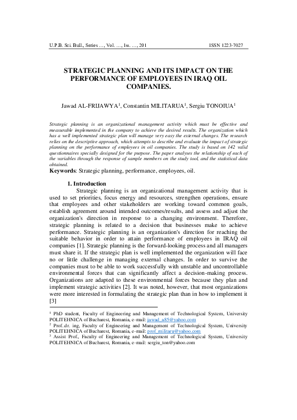 (PDF) STRATEGIC PLANNING AND ITS IMPACT ON THE PERFORMANCE OF EMPLOYEES ...