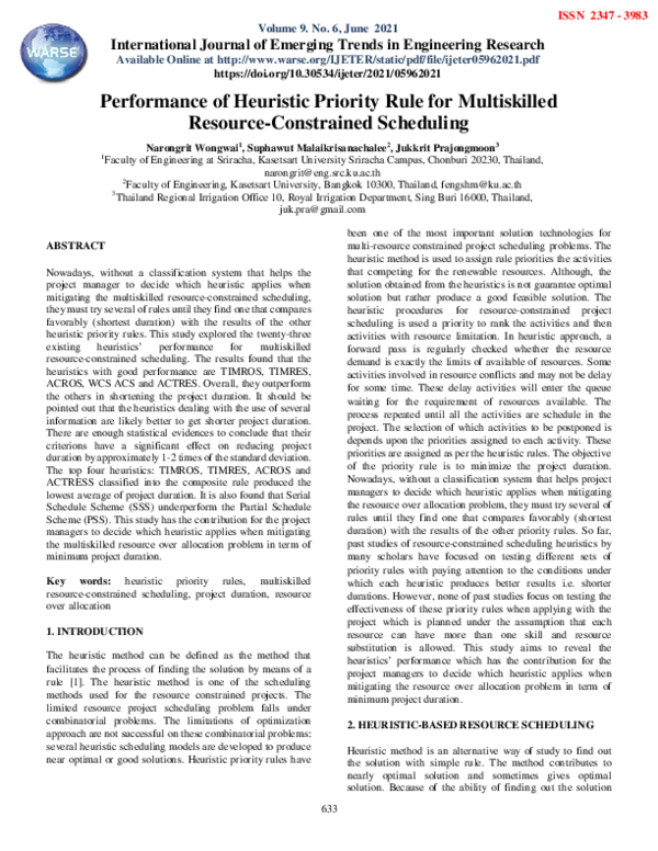 (PDF) Performance of Heuristic Priority Rule for Multiskilled Resource ...