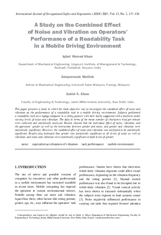 (PDF) A study on the combined effect of noise and vibration on the ...