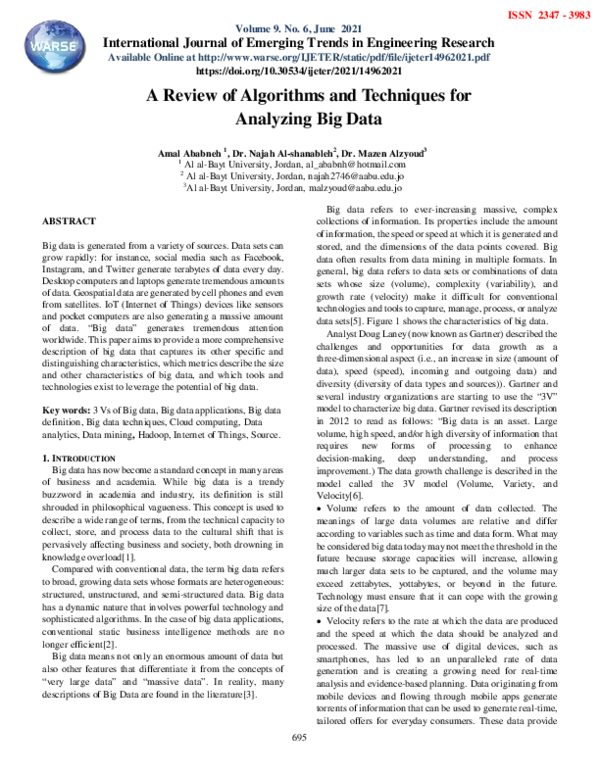 (PDF) A Review of Algorithms and Techniques for Analyzing Big Data