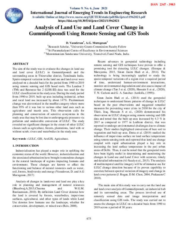 (PDF) Analysis of Land Use and Land Cover Change in Gummidipoondi Using ...