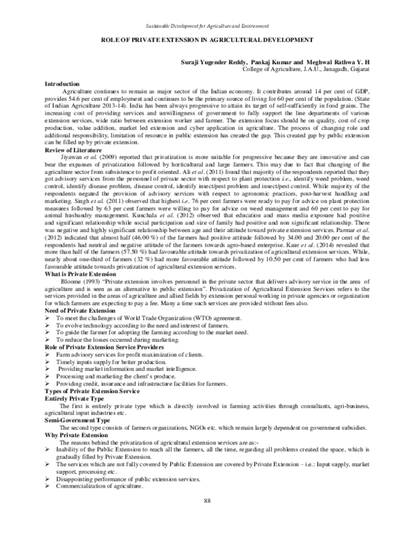 (PDF) ROLE OF PRIVATE EXTENSION IN AGRICULTURAL DEVELOPMENT