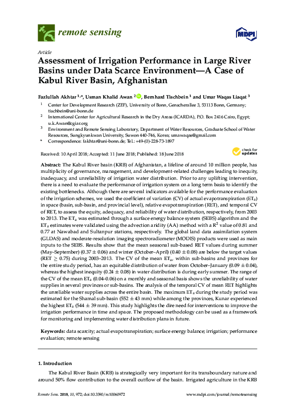 (PDF) Assessment of Irrigation Performance in Large River Basins Under ...