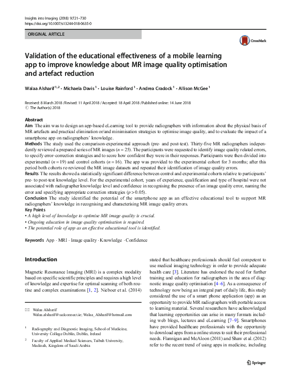 (PDF) Validation of the educational effectiveness of a mobile learning ...