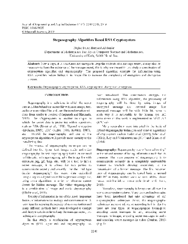 (PDF) Steganography Algorithm Based RSA Cryptosystem