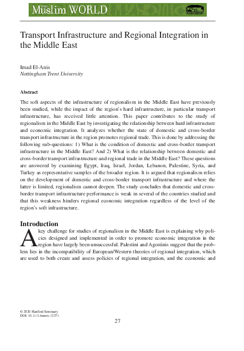(PDF) Transport Infrastructure and Regional Integration in the Middle East