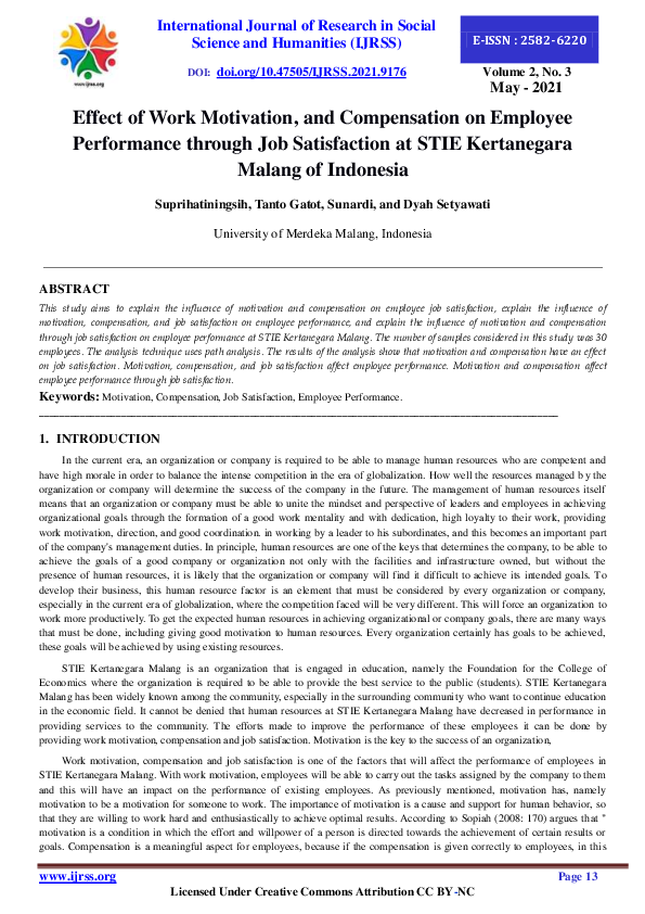 (PDF) Effect of Work Motivation, and Compensation on Employee ...