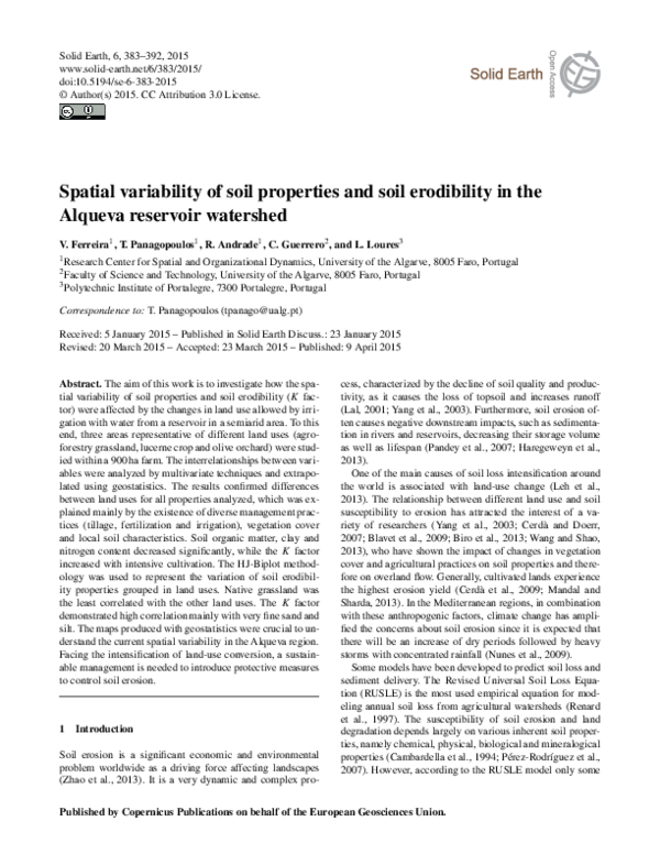 (PDF) Spatial variability of soil properties and soil erodibility in ...