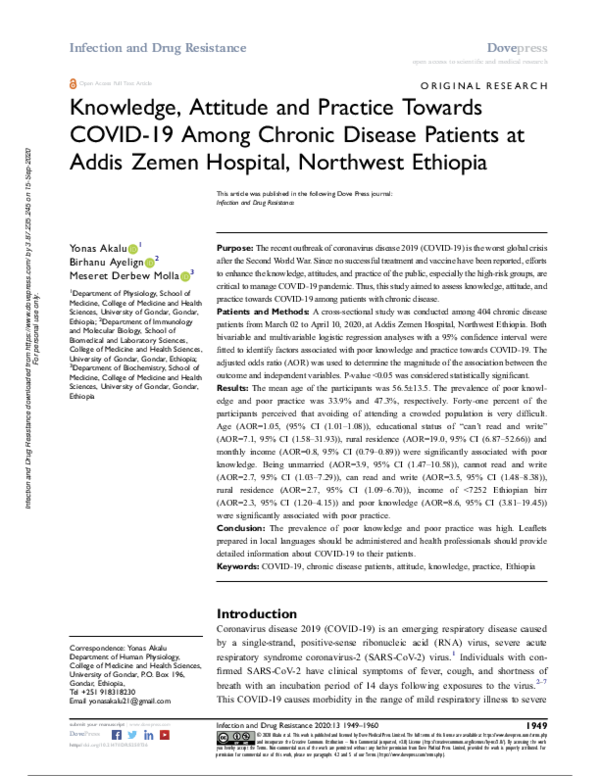 (PDF) Knowledge, Attitude and Practice Towards COVID-19 Among Chronic ...