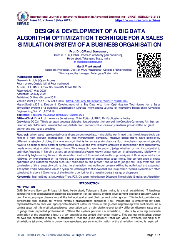 (PDF) DESIGN & DEVELOPMENT OF A BIG DATA ALGORITHM OPTIMIZATION ...