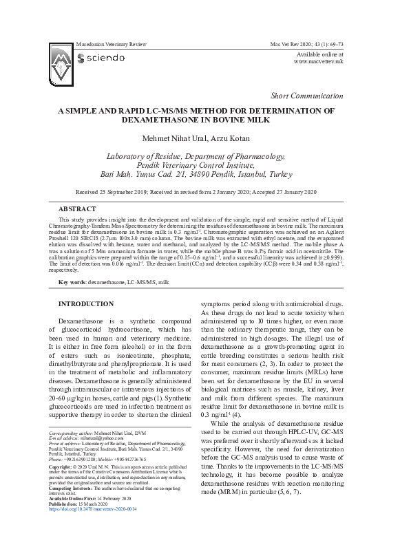 (PDF) A Simple and Rapid LC-MS/MS Method for Determination of ...