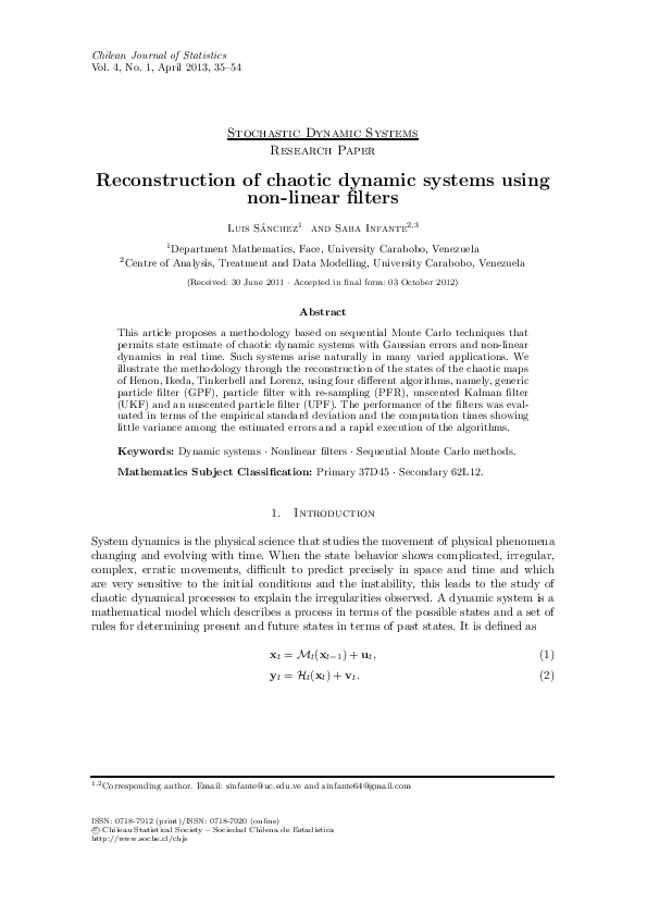 (PDF) Reconstruction of chaotic dynamic systems using non-linear filters