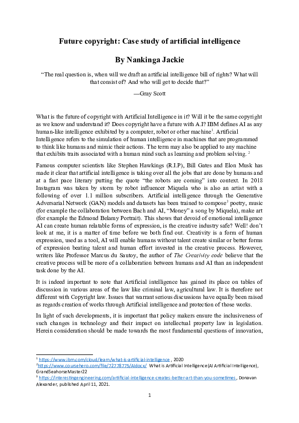 (DOC) Future copyright: Case study of artificial intelligence