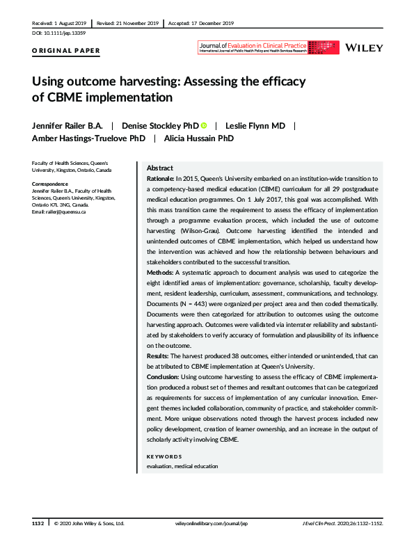(PDF) Using outcome harvesting: Assessing the efficacy of CBME ...
