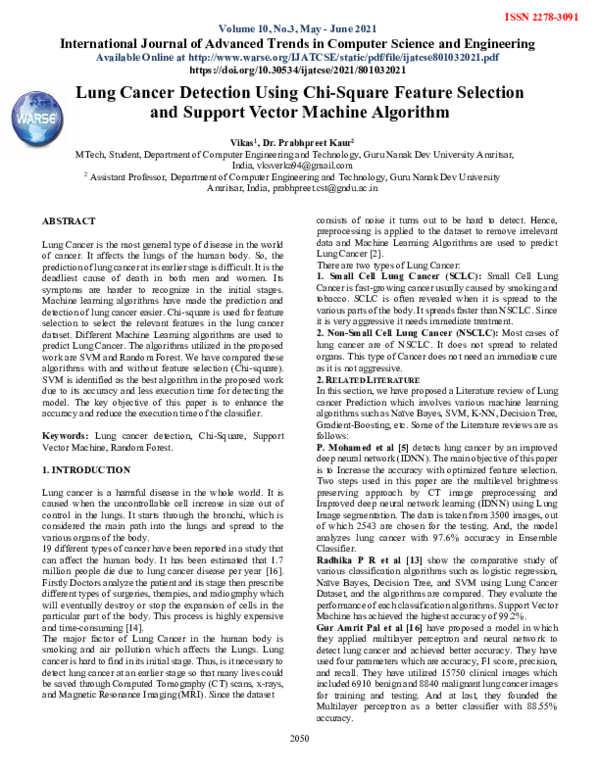 (PDF) Lung Cancer Detection Using Chi-Square Feature Selection and ...