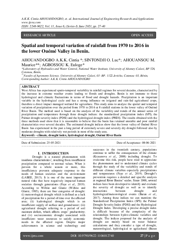 (PDF) Spatial and temporal variation of rainfall from 1970 to 2016 in ...