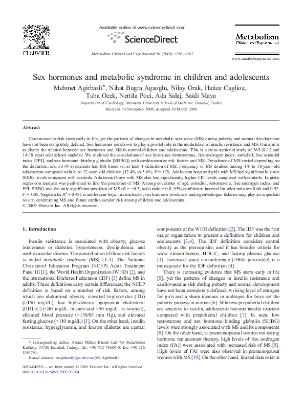 (PDF) Sex hormones and metabolic syndrome in children and adolescents