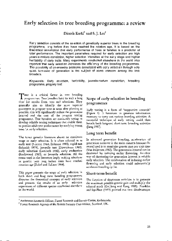 (PDF) Early selection in tree breeding programme: a review