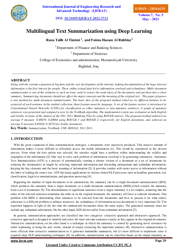 (PDF) Multilingual Text Summarization using Deep Learning