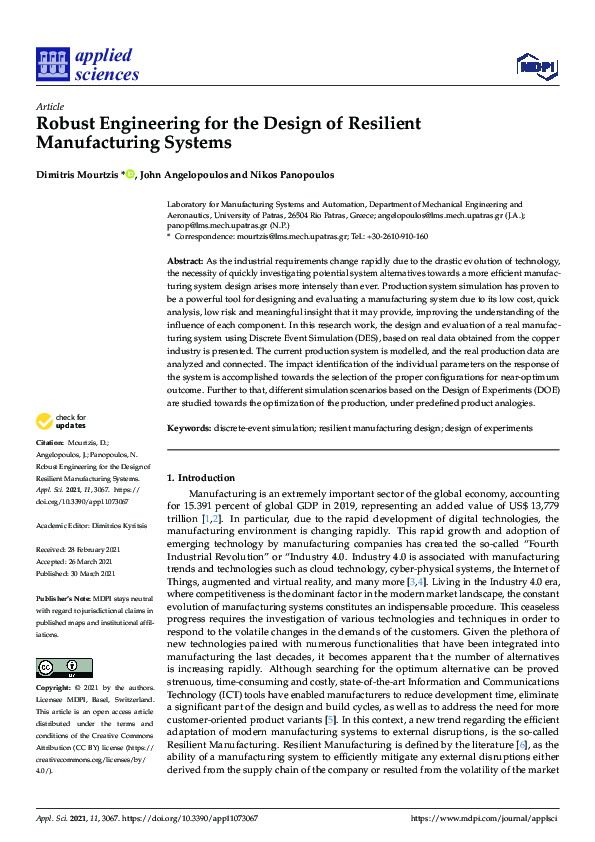 (PDF) Robust Engineering for the Design of Resilient Manufacturing Systems