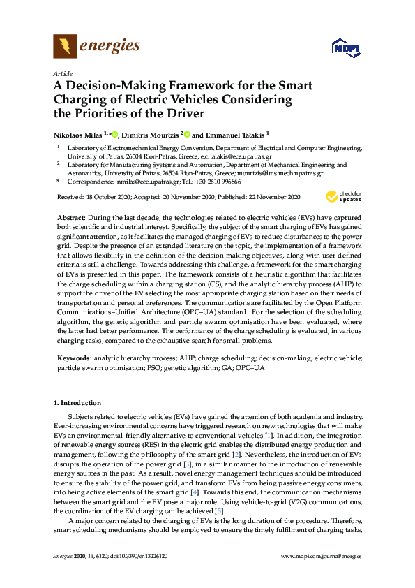 (PDF) A Decision-Making Framework for the Smart Charging of Electric ...