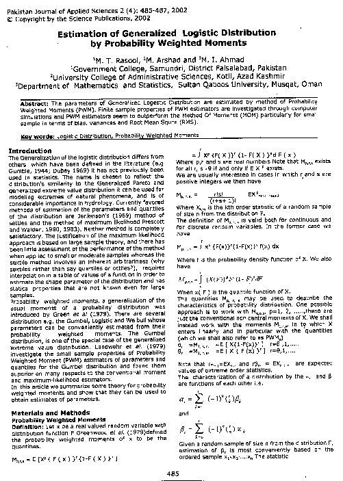 (PDF) Estimation of Generalized Logistic Distribution by Probability ...