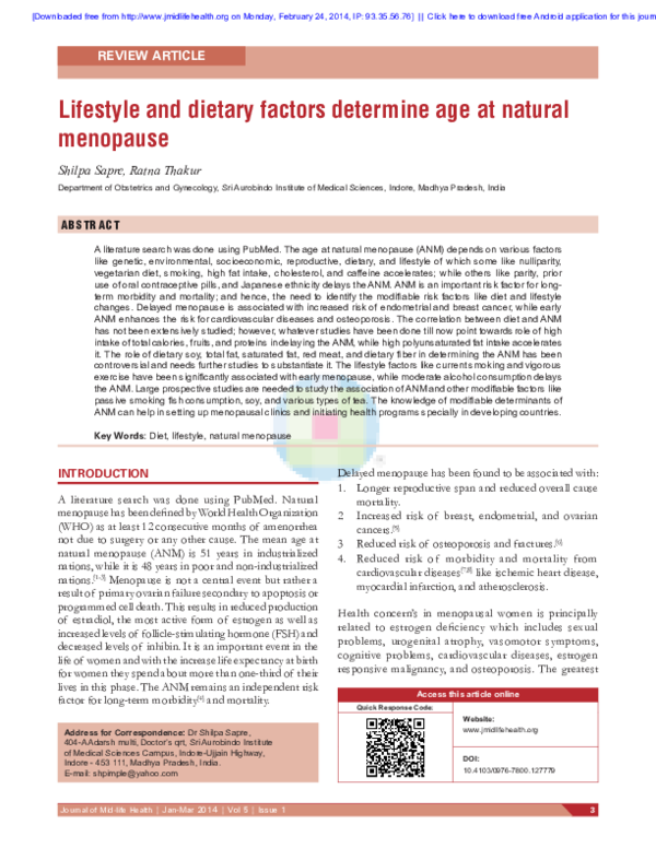 (PDF) Lifestyle and dietary factors determine age at natural menopause