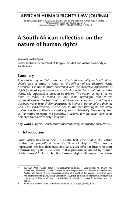 (PDF) A South African reflection on the nature of human rights