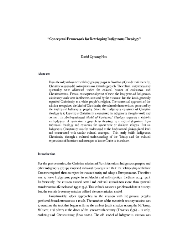 (PDF) Conceptual Framework for Developing An Indigenous Theology