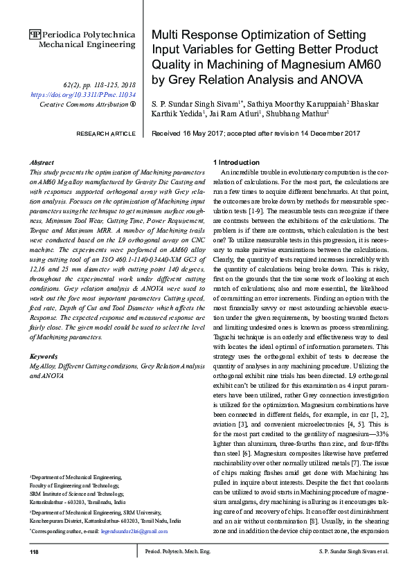 (PDF) Multi Response Optimization of Setting Input Variables for ...