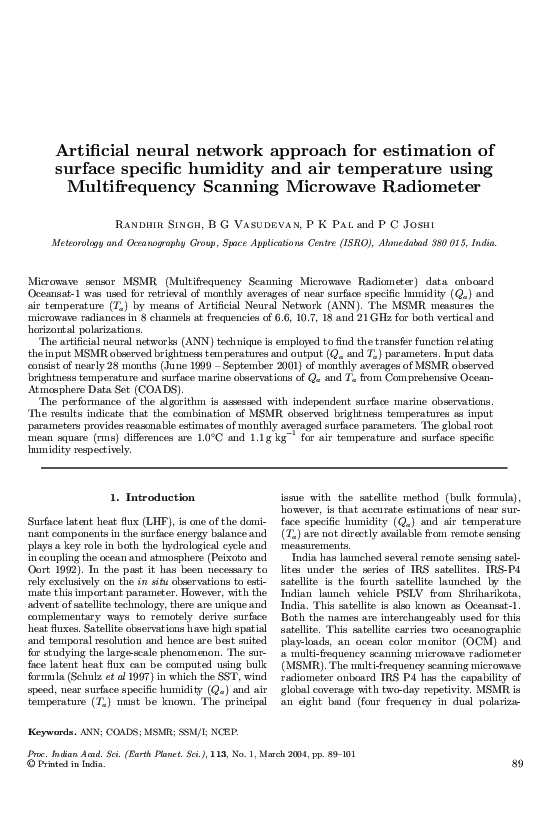 (PDF) Artificial neural network approach for estimation of surface ...