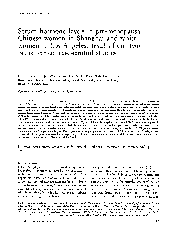 (PDF) Serum hormone levels in pre-menopausal Chinese women in Shanghai ...