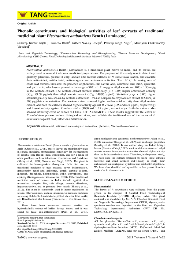 (PDF) Phenolic constituents and biological activities of leaf extracts ...