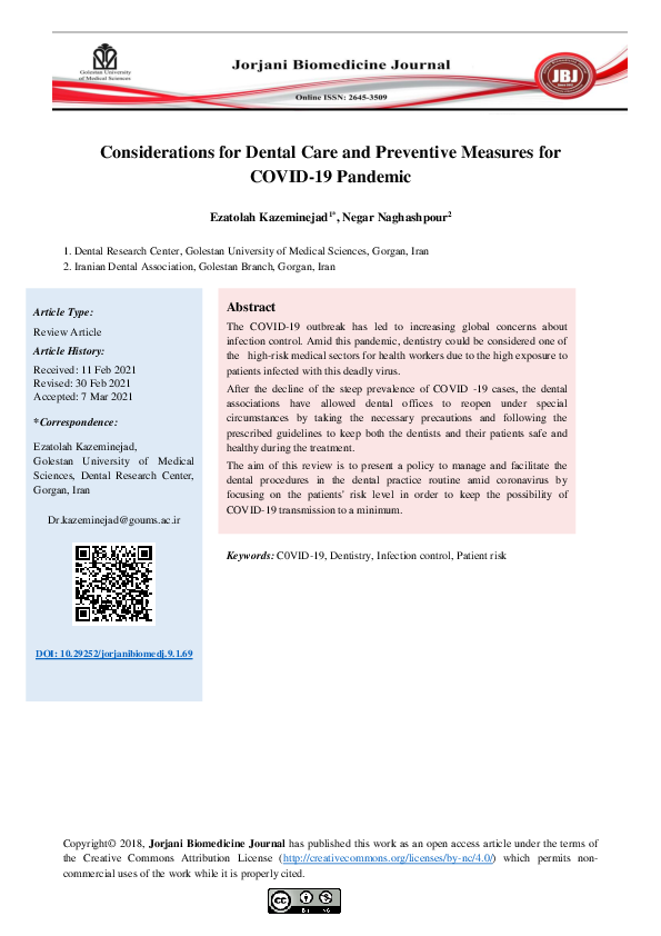 (PDF) Considerations for Dental Care and Preventive Measures for COVID ...