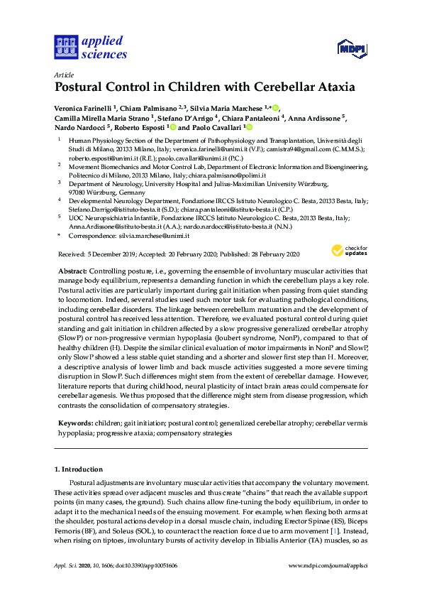 (PDF) Postural Control in Children with Cerebellar Ataxia