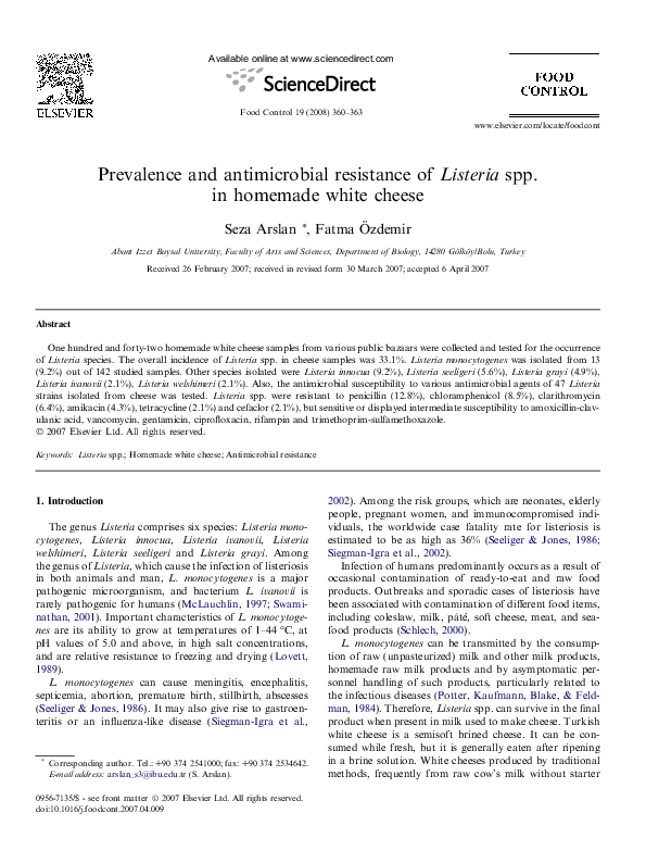 (PDF) Prevalence and antimicrobial resistance of Listeria spp. in ...