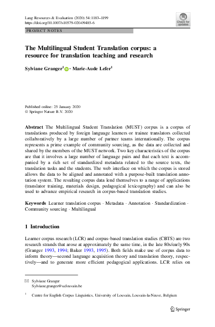 (PDF) The Multilingual Student Translation corpus: a resource for ...