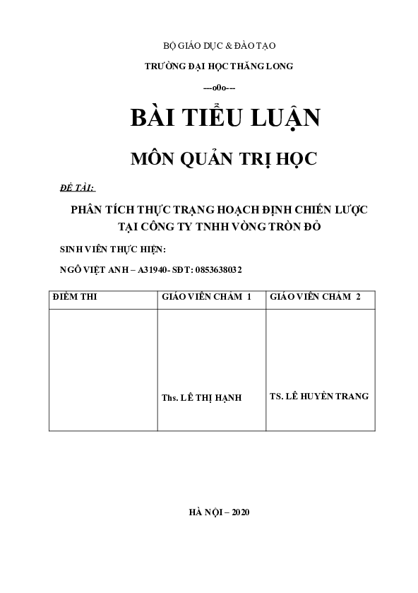 First page of “Tiểu luận Quản trị học Đại Cương”