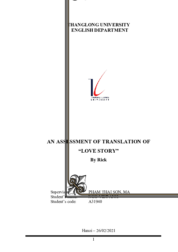 First page of “Tiểu luận Lý thuyết dịch”