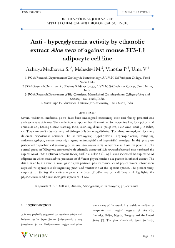 (PDF) Anti -hyperglycemia activity by ethanolic extract Aloe vera of ...