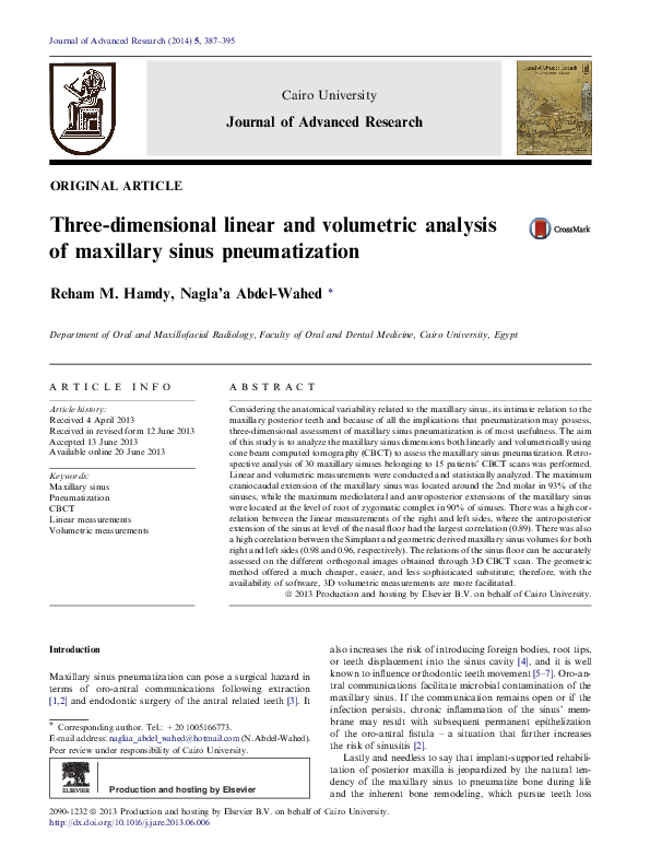 (PDF) Three-dimensional linear and volumetric analysis of maxillary ...