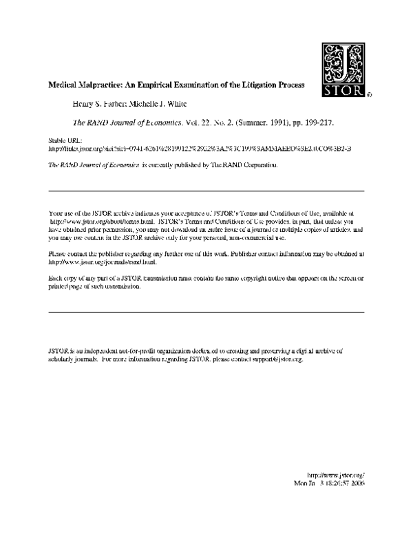 (PDF) Medical malpractice: An empirical examination of the litigation ...
