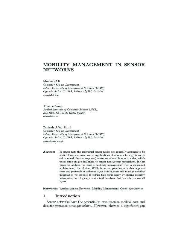 (PDF) Mobility management in sensor networks