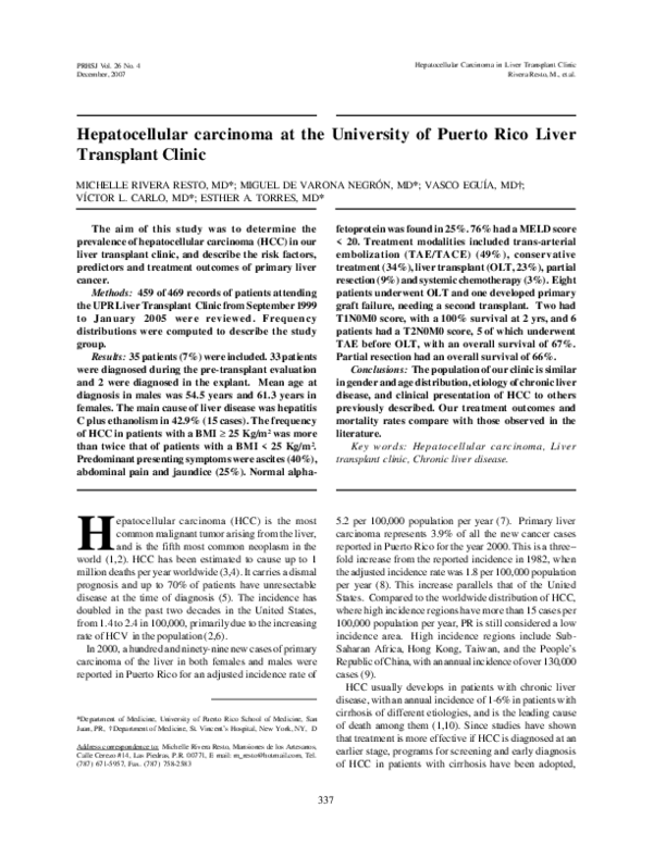 (PDF) Hepatocellular carcinoma at the University of Puerto Rico Liver ...